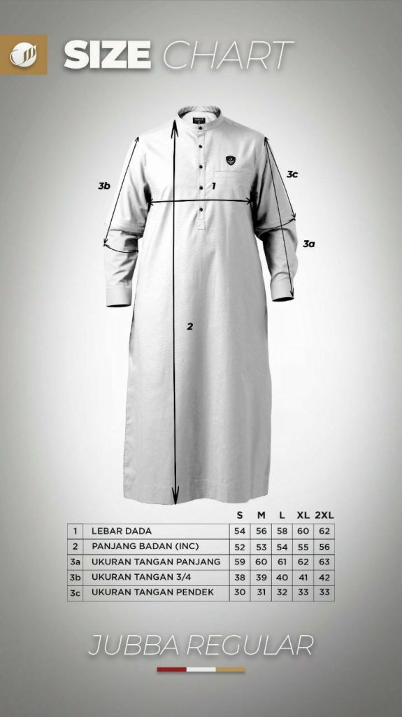 Size chart jubah pria dari brand Samase